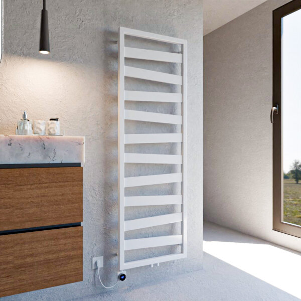 TENDRE sèche serviette électrique radiateur salle de bain électrique Blanc 50 x 156 cm avec résistance standard