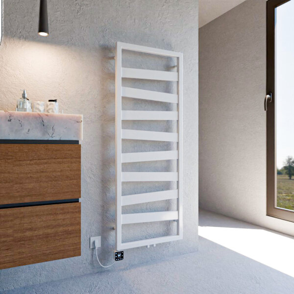 TENDRE sèche serviette électrique radiateur salle de bain électrique Blanc 50 x 134 cm avec résistance intelligente